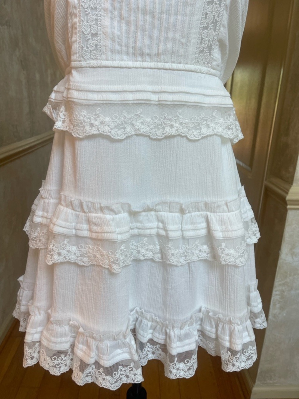 Altar'd State White Cotton Lace Tiered Mini Dress Cottagecore Sz S Coquette New - Picture 10 of 10